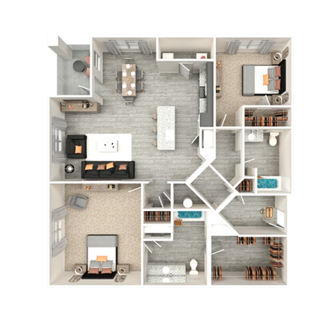 Floor plan for 2 beds, 2 baths, 1313 sqft